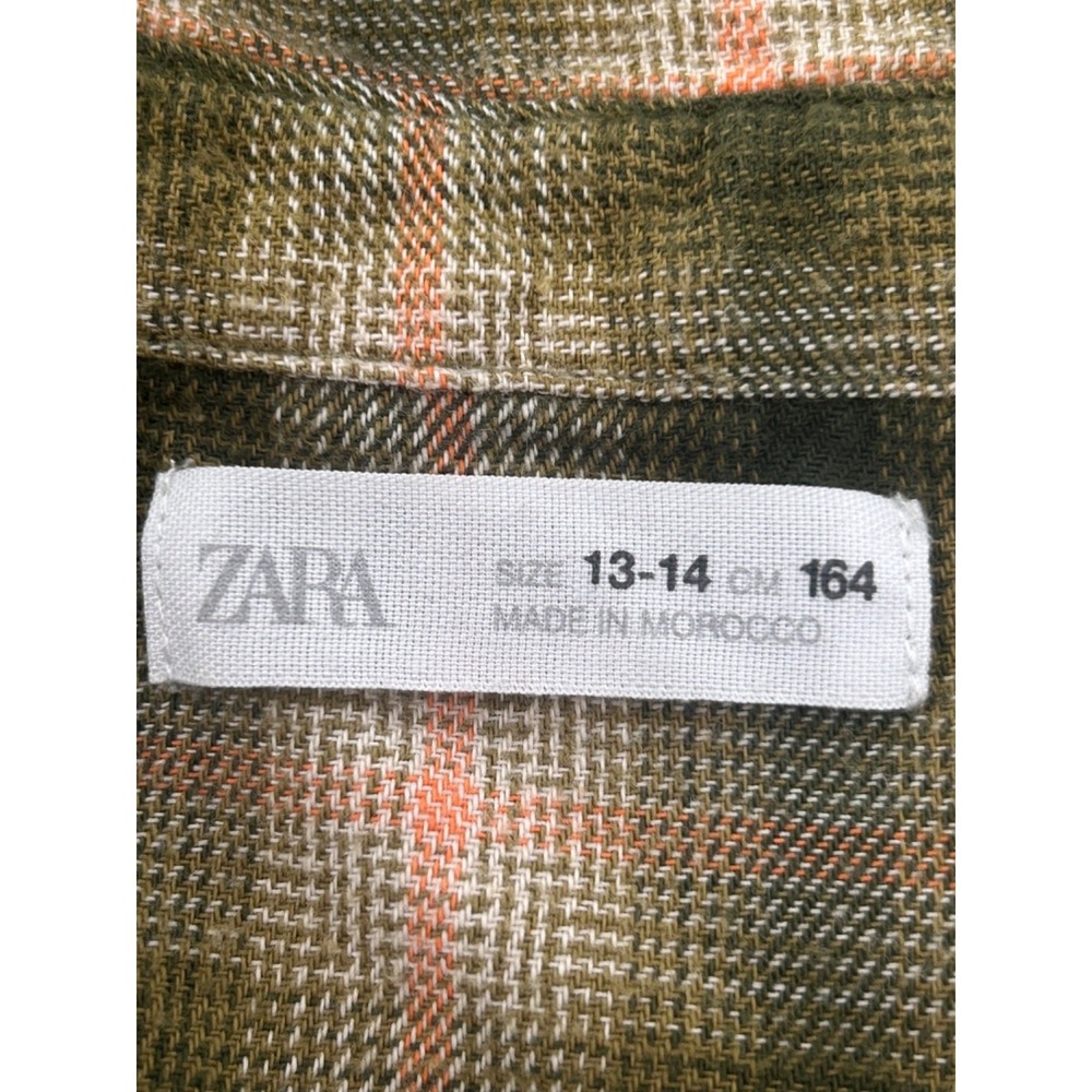 Zara Plaid Shirt Dress Size 13 Green Pink Ecru Tie Waist Detail Button Front - Picture 7 of 13